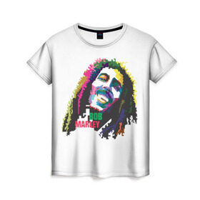 Женская футболка 3D с принтом Bob Marley в Петрозаводске, 100% полиэфир ( синтетическое хлопкоподобное полотно) | прямой крой, круглый вырез горловины, длина до линии бедер | 2016 | арт | дизайн | зд | объем | поп | портреты