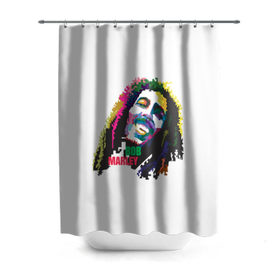 Штора 3D для ванной с принтом Bob Marley в Петрозаводске, 100% полиэстер | плотность материала — 100 г/м2. Стандартный размер — 146 см х 180 см. По верхнему краю — пластиковые люверсы для креплений. В комплекте 10 пластиковых колец | 2016 | арт | дизайн | зд | объем | поп | портреты