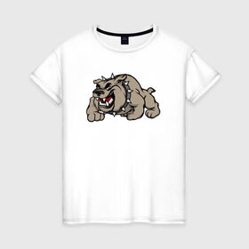 Женская футболка хлопок с принтом Бульдог в Петрозаводске, 100% хлопок | прямой крой, круглый вырез горловины, длина до линии бедер, слегка спущенное плечо | 