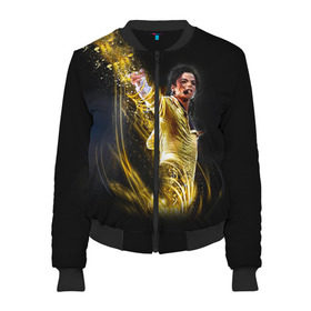 Женский бомбер 3D с принтом Michael Jackson в Петрозаводске, 100% полиэстер | застегивается на молнию, по бокам два кармана без застежек, мягкие манжеты, по низу бомбера и на воротнике — эластичная резинка | майкл джексон
