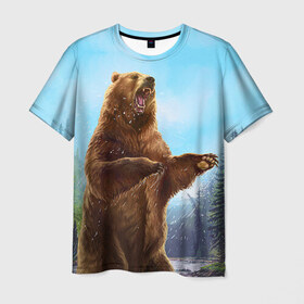 Мужская футболка 3D с принтом Русский медведь в Петрозаводске, 100% полиэфир | прямой крой, круглый вырез горловины, длина до линии бедер | Тематика изображения на принте: гитара