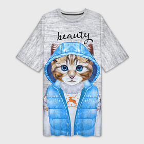 Платье-футболка 3D с принтом Модная киска в Петрозаводске,  |  | baby | beauty | cat | ketty | sweet | девушке | киска | кошка | мода | модная | сладкая | чика