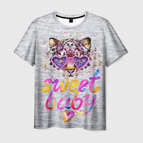 Мужская футболка 3D с принтом sweet cat в Петрозаводске, 100% полиэфир | прямой крой, круглый вырез горловины, длина до линии бедер | baby | cat | ketty | sweet | девушке | киска | кошка | сладкая | тигрица