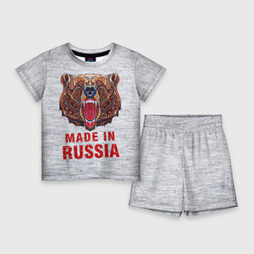 Детский костюм с шортами 3D с принтом made in Russia в Петрозаводске,  |  | bear | made | made in russia | russia | злой | медведь | пасть | русский | я | я русский