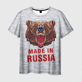 Мужская футболка 3D с принтом made in Russia в Петрозаводске, 100% полиэфир | прямой крой, круглый вырез горловины, длина до линии бедер | Тематика изображения на принте: bear | made | made in russia | russia | злой | медведь | пасть | русский | я | я русский