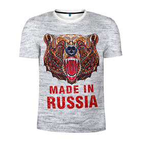 Мужская футболка 3D спортивная с принтом made in Russia в Петрозаводске, 100% полиэстер с улучшенными характеристиками | приталенный силуэт, круглая горловина, широкие плечи, сужается к линии бедра | Тематика изображения на принте: bear | made | made in russia | russia | злой | медведь | пасть | русский | я | я русский