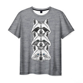 Мужская футболка 3D с принтом Еноты в Петрозаводске, 100% полиэфир | прямой крой, круглый вырез горловины, длина до линии бедер | Тематика изображения на принте: енот
