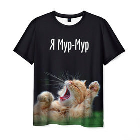Мужская футболка 3D с принтом Мур мур в Петрозаводске, 100% полиэфир | прямой крой, круглый вырез горловины, длина до линии бедер | киса | кот | котики | кошка | мур | мурмур | прикольные | смешной котик | ямурмур
