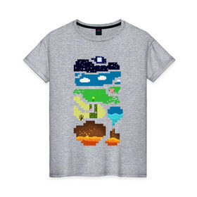 Женская футболка хлопок с принтом Minecraft world в Петрозаводске, 100% хлопок | прямой крой, круглый вырез горловины, длина до линии бедер, слегка спущенное плечо | minecraft мир.minecraft | world | майнкрафт | мир