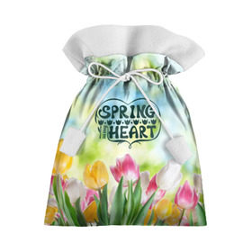 Подарочный 3D мешок с принтом Весна в моем сердце в Петрозаводске, 100% полиэстер | Размер: 29*39 см | heart | весенний макет с тюльпанами поднимет настроение вам и окружающимspring | весна | сердце | тюльпан | цветы