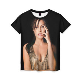 Женская футболка 3D с принтом Анжелина Джоли в Петрозаводске, 100% полиэфир ( синтетическое хлопкоподобное полотно) | прямой крой, круглый вырез горловины, длина до линии бедер | Тематика изображения на принте: angelina jolie | американская актриса | анжелина джоли | режиссёр | фотомодель | ценарист