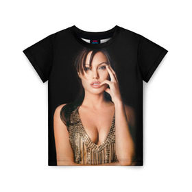 Детская футболка 3D с принтом Анжелина Джоли в Петрозаводске, 100% гипоаллергенный полиэфир | прямой крой, круглый вырез горловины, длина до линии бедер, чуть спущенное плечо, ткань немного тянется | angelina jolie | американская актриса | анжелина джоли | режиссёр | фотомодель | ценарист