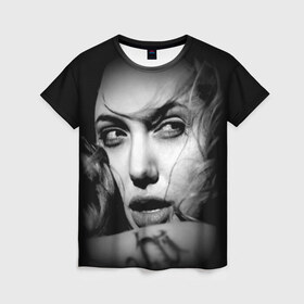 Женская футболка 3D с принтом Анжелина Джоли в Петрозаводске, 100% полиэфир ( синтетическое хлопкоподобное полотно) | прямой крой, круглый вырез горловины, длина до линии бедер | angelina jolie | американская актриса | анжелина джоли | режиссёр | фотомодель | ценарист