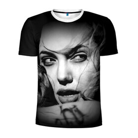 Мужская футболка 3D спортивная с принтом Анжелина Джоли в Петрозаводске, 100% полиэстер с улучшенными характеристиками | приталенный силуэт, круглая горловина, широкие плечи, сужается к линии бедра | angelina jolie | американская актриса | анжелина джоли | режиссёр | фотомодель | ценарист