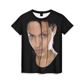 Женская футболка 3D с принтом Анжелина Джоли в Петрозаводске, 100% полиэфир ( синтетическое хлопкоподобное полотно) | прямой крой, круглый вырез горловины, длина до линии бедер | angelina jolie | американская актриса | анжелина джоли | режиссёр | фотомодель | ценарист