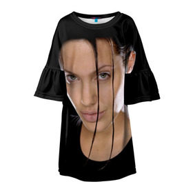 Детское платье 3D с принтом Анжелина Джоли в Петрозаводске, 100% полиэстер | прямой силуэт, чуть расширенный к низу. Круглая горловина, на рукавах — воланы | angelina jolie | американская актриса | анжелина джоли | режиссёр | фотомодель | ценарист