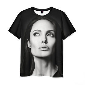 Мужская футболка 3D с принтом Анжелина Джоли в Петрозаводске, 100% полиэфир | прямой крой, круглый вырез горловины, длина до линии бедер | Тематика изображения на принте: angelina jolie | американская актриса | анжелина джоли | режиссёр | фотомодель | ценарист