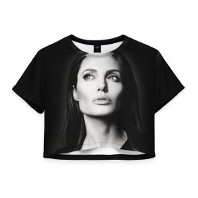 Женская футболка 3D укороченная с принтом Анжелина Джоли в Петрозаводске, 100% полиэстер | круглая горловина, длина футболки до линии талии, рукава с отворотами | angelina jolie | американская актриса | анжелина джоли | режиссёр | фотомодель | ценарист