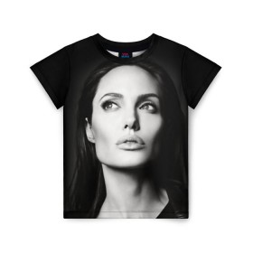 Детская футболка 3D с принтом Анжелина Джоли в Петрозаводске, 100% гипоаллергенный полиэфир | прямой крой, круглый вырез горловины, длина до линии бедер, чуть спущенное плечо, ткань немного тянется | angelina jolie | американская актриса | анжелина джоли | режиссёр | фотомодель | ценарист