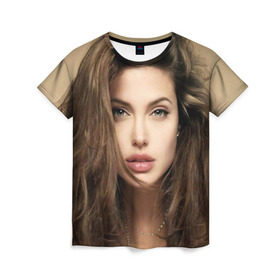 Женская футболка 3D с принтом Анжелина Джоли в Петрозаводске, 100% полиэфир ( синтетическое хлопкоподобное полотно) | прямой крой, круглый вырез горловины, длина до линии бедер | Тематика изображения на принте: angelina jolie | американская актриса | анжелина джоли | режиссёр | фотомодель | ценарист