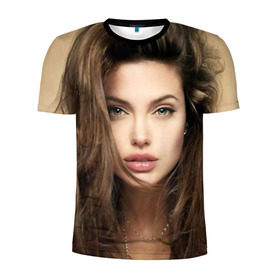 Мужская футболка 3D спортивная с принтом Анжелина Джоли в Петрозаводске, 100% полиэстер с улучшенными характеристиками | приталенный силуэт, круглая горловина, широкие плечи, сужается к линии бедра | angelina jolie | американская актриса | анжелина джоли | режиссёр | фотомодель | ценарист
