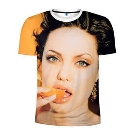 Мужская футболка 3D спортивная с принтом Анжелина Джоли в Петрозаводске, 100% полиэстер с улучшенными характеристиками | приталенный силуэт, круглая горловина, широкие плечи, сужается к линии бедра | Тематика изображения на принте: angelina jolie | американская актриса | анжелина джоли | режиссёр | фотомодель | ценарист