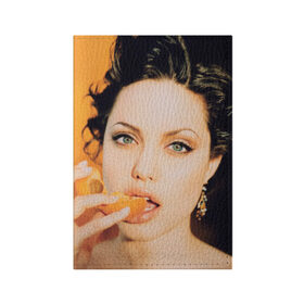 Обложка для паспорта матовая кожа с принтом Анжелина Джоли в Петрозаводске, натуральная матовая кожа | размер 19,3 х 13,7 см; прозрачные пластиковые крепления | angelina jolie | американская актриса | анжелина джоли | режиссёр | фотомодель | ценарист