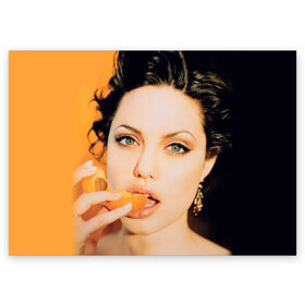 Поздравительная открытка с принтом Анжелина Джоли в Петрозаводске, 100% бумага | плотность бумаги 280 г/м2, матовая, на обратной стороне линовка и место для марки
 | angelina jolie | американская актриса | анжелина джоли | режиссёр | фотомодель | ценарист