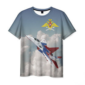 Мужская футболка 3D с принтом Самолёт в Петрозаводске, 100% полиэфир | прямой крой, круглый вырез горловины, длина до линии бедер | Тематика изображения на принте: авиация | ввс | ввс россии | небо | самолёт