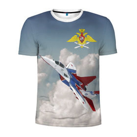 Мужская футболка 3D спортивная с принтом Самолёт в Петрозаводске, 100% полиэстер с улучшенными характеристиками | приталенный силуэт, круглая горловина, широкие плечи, сужается к линии бедра | авиация | ввс | ввс россии | небо | самолёт