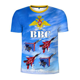 Мужская футболка 3D спортивная с принтом ВВС России в Петрозаводске, 100% полиэстер с улучшенными характеристиками | приталенный силуэт, круглая горловина, широкие плечи, сужается к линии бедра | авиация | ввс | день ввс | небо | россия | самолёты