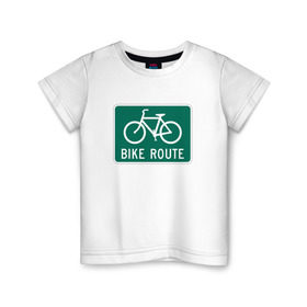 Детская футболка хлопок с принтом Дорога для велосипедистов в Петрозаводске, 100% хлопок | круглый вырез горловины, полуприлегающий силуэт, длина до линии бедер | велосипед | дорожный велосипедный знак знак | спорт | экстрим