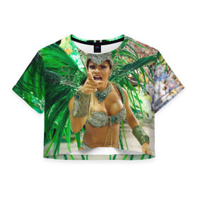 Женская футболка 3D укороченная с принтом Карнавал в Рио в Петрозаводске, 100% полиэстер | круглая горловина, длина футболки до линии талии, рукава с отворотами | 