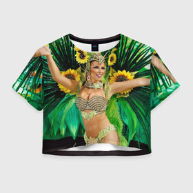 Женская футболка 3D укороченная с принтом Карнавал в Рио в Петрозаводске, 100% полиэстер | круглая горловина, длина футболки до линии талии, рукава с отворотами | бразилия