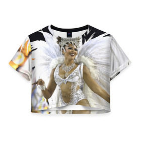 Женская футболка 3D укороченная с принтом Карнавал в Рио в Петрозаводске, 100% полиэстер | круглая горловина, длина футболки до линии талии, рукава с отворотами | бразилия