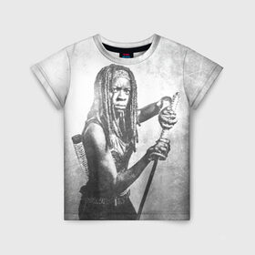 Детская футболка 3D с принтом Мишонн в Петрозаводске, 100% гипоаллергенный полиэфир | прямой крой, круглый вырез горловины, длина до линии бедер, чуть спущенное плечо, ткань немного тянется | the walking dead | кино | мертвецы | ужасы | ходячие