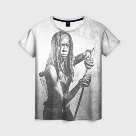 Женская футболка 3D с принтом Мишонн в Петрозаводске, 100% полиэфир ( синтетическое хлопкоподобное полотно) | прямой крой, круглый вырез горловины, длина до линии бедер | the walking dead | кино | мертвецы | ужасы | ходячие