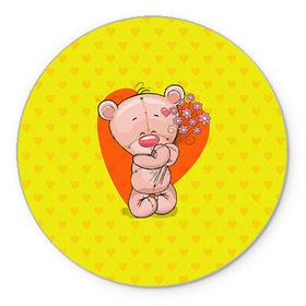 Коврик круглый с принтом Мишка с цветочками в Петрозаводске, резина и полиэстер | круглая форма, изображение наносится на всю лицевую часть | 8марта | весна | девушкам | милый | мишка | подарок | цветок