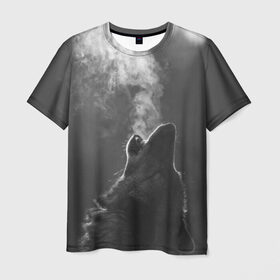 Мужская футболка 3D с принтом Воющий волк в Петрозаводске, 100% полиэфир | прямой крой, круглый вырез горловины, длина до линии бедер | animal