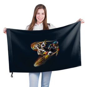 Флаг 3D с принтом Motorcycle Racing в Петрозаводске, 100% полиэстер | плотность ткани — 95 г/м2, размер — 67 х 109 см. Принт наносится с одной стороны | motocross | motorcycle racing | мотоцикл