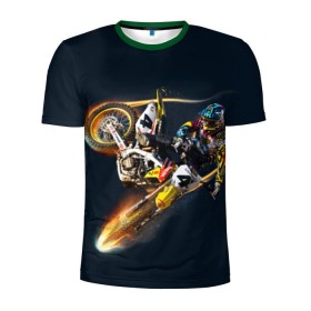Мужская футболка 3D спортивная с принтом Motorcycle Racing в Петрозаводске, 100% полиэстер с улучшенными характеристиками | приталенный силуэт, круглая горловина, широкие плечи, сужается к линии бедра | motocross | motorcycle racing | мотоцикл