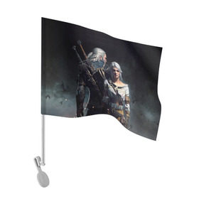 Флаг для автомобиля с принтом Geralt and Ciri в Петрозаводске, 100% полиэстер | Размер: 30*21 см | ciri | gerald | roach | wild hunt | witcher | ведьмак | ведьмы | геральд | дикая охота | йен | йеннифер | плотва | цири