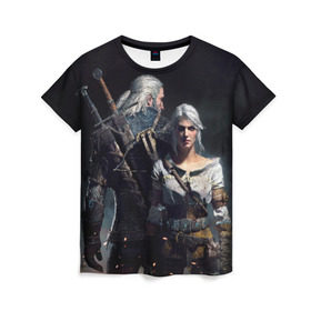 Женская футболка 3D с принтом Geralt and Ciri в Петрозаводске, 100% полиэфир ( синтетическое хлопкоподобное полотно) | прямой крой, круглый вырез горловины, длина до линии бедер | ciri | gerald | roach | wild hunt | witcher | ведьмак | ведьмы | геральд | дикая охота | йен | йеннифер | плотва | цири