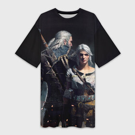 Платье-футболка 3D с принтом Geralt and Ciri в Петрозаводске,  |  | ciri | gerald | roach | wild hunt | witcher | ведьмак | ведьмы | геральд | дикая охота | йен | йеннифер | плотва | цири