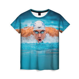 Женская футболка 3D с принтом Пловец в Петрозаводске, 100% полиэфир ( синтетическое хлопкоподобное полотно) | прямой крой, круглый вырез горловины, длина до линии бедер | плавание | спорт