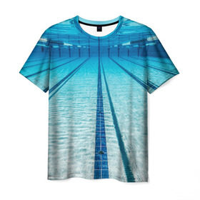 Мужская футболка 3D с принтом Бассейн в Петрозаводске, 100% полиэфир | прямой крой, круглый вырез горловины, длина до линии бедер | плавание | спорт