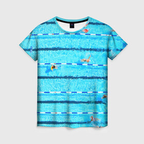 Женская футболка 3D с принтом Бассейн в Петрозаводске, 100% полиэфир ( синтетическое хлопкоподобное полотно) | прямой крой, круглый вырез горловины, длина до линии бедер | плавание | спорт