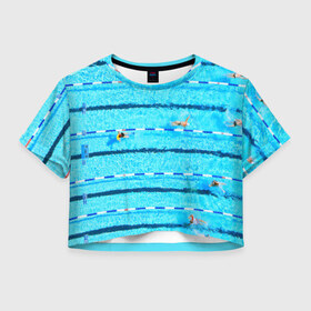 Женская футболка 3D укороченная с принтом Бассейн в Петрозаводске, 100% полиэстер | круглая горловина, длина футболки до линии талии, рукава с отворотами | плавание | спорт