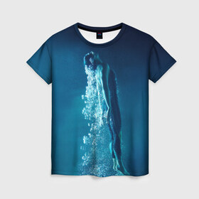 Женская футболка 3D с принтом Под водой в Петрозаводске, 100% полиэфир ( синтетическое хлопкоподобное полотно) | прямой крой, круглый вырез горловины, длина до линии бедер | плавание | спорт