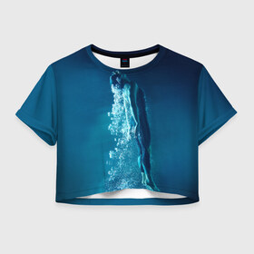 Женская футболка 3D укороченная с принтом Под водой в Петрозаводске, 100% полиэстер | круглая горловина, длина футболки до линии талии, рукава с отворотами | плавание | спорт